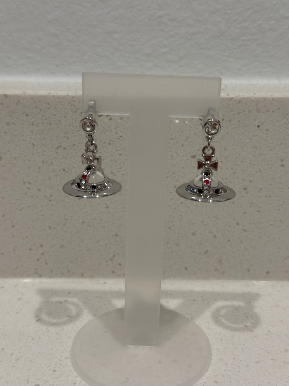Vivienne W Silver Orb Drop Earrings